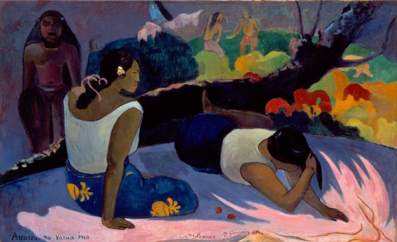 Paul Gauguin, Arearea no varua ino, 1894, oil on canvas, 60 × 98 cm. From Ny Carlsberg Glyptotek, Copenhagen. Credits: https://commons.wikimedia.org/wiki/File:Gauguin_Arearea_no_varua_ino.jpg